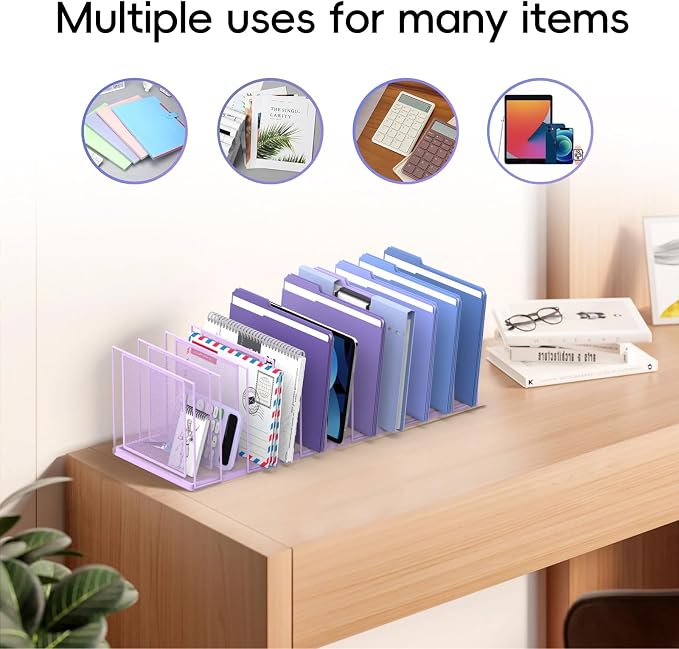 File Organizer for Desk, 11-Section Vertical File Sorter, Paper Holder Organizer Standing Metal File Folder for Office Home Classroom, Purple - Image 4