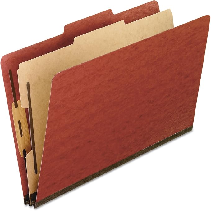 Pendaflex Pressboard Classification File Folders, 1 Divider, 2" Embedded Fasteners, 2/5 Tab Cut, Letter Size, Red, Box of 10 (1157R) by TOPSProducts