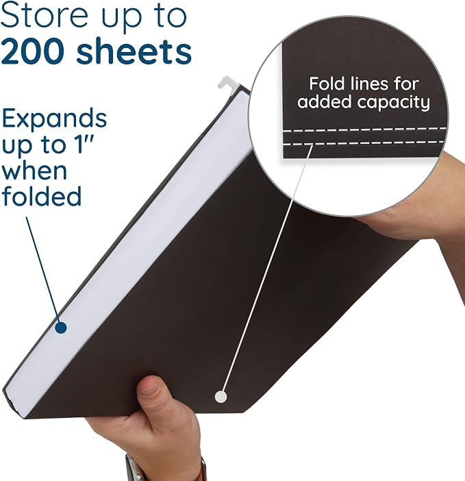 Blue Summit Supplies 50 Hanging File Folders, Letter Size, Black | Reinforced 11pt, 1/5 cut tabs, plastic tabs and inserts included, for filing cabinet, home, and office use - Image 3