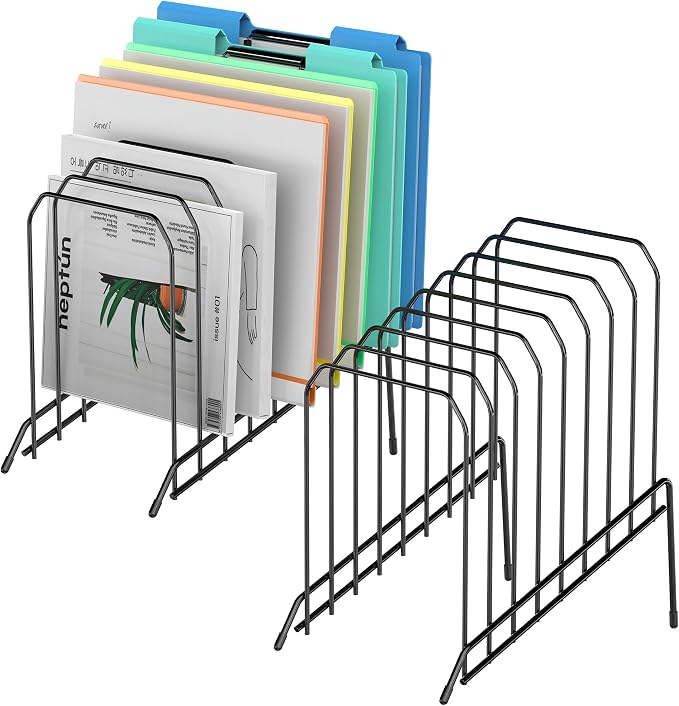 Incline Sorter Desk File Organizer, Metal Desk Magazine Folder Holder with 8-Section Vertical Compartments Rack File Organizer for Office, Home, School by MINDEPOT
