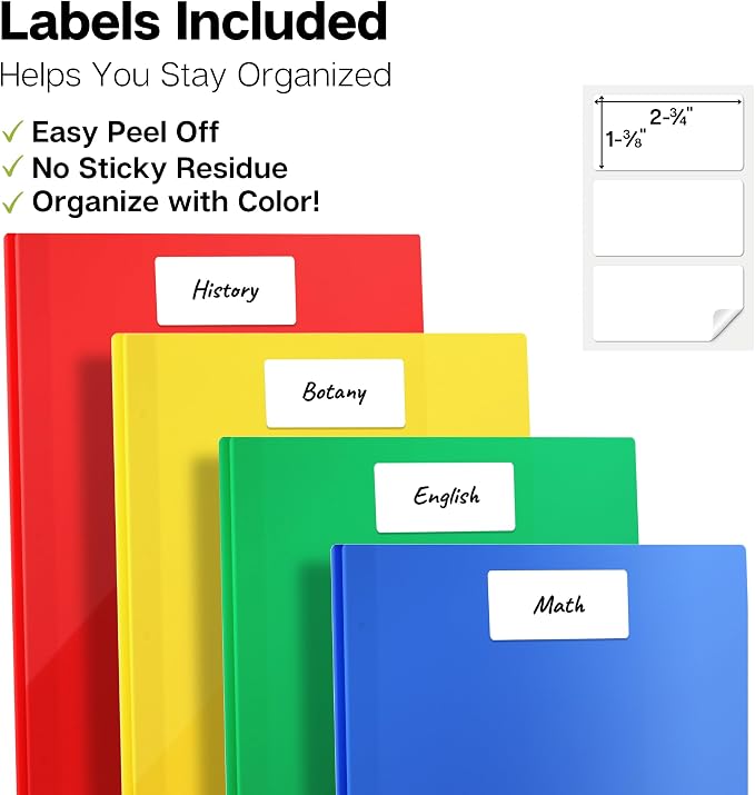 Dunwell Plastic 2 Pocket Folders with 3 Prongs, (48 Pack, Assorted Colors), 3-Clasp Folders with Fasteners, Tear-Resistant, Long Lasting Acid-Free Poly, Includes Labels - Image 5