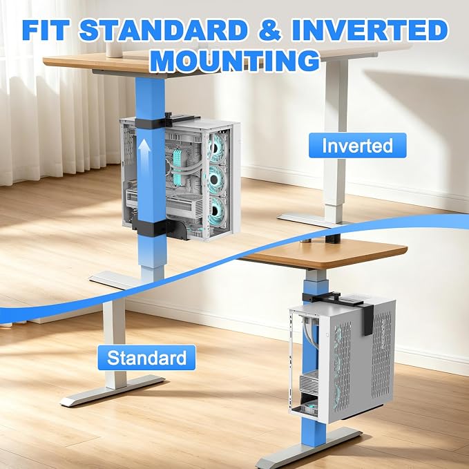 Under Desk PC Mount - Fits 3 Fixed Square Desk Legs, CPU Holder Under Desk | No Drilling 50 lb Capacity, Adjustable Clamp-on Desk Leg PC Mount for Standing Desk, with Non-Slip Pads, Black - Image 5