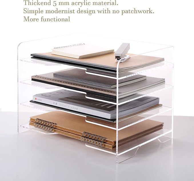 HeZone Acrylic Desk Organizer, 4 Tier Paper Tray, Clear Letter Tray, Office Accessories - Image 7