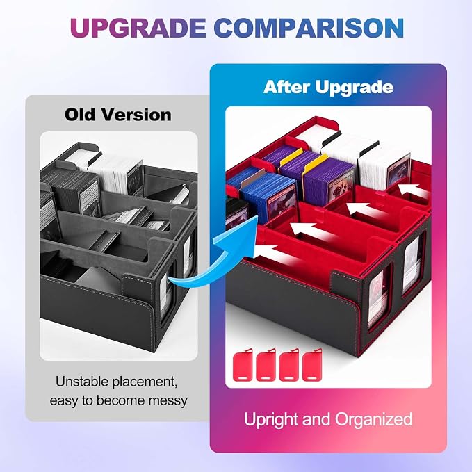 UAONO Trading Card Storage Box with Commander Display, Black Red | 2400+ Deck Box for MTG with Removable Cover, Top Loaders Card Case Fits Magic TCG PTCG Sports Cards, 24 Dividers, 4 Stoppers - Image 6