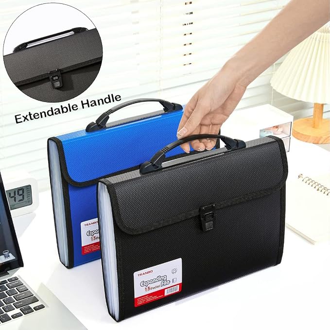 2 Pack 12 Pockets Accordion File Organizer with Handle, TRANBO Letter Size/A4 Expanding File Folder, Portable Paper Organizer, Expandable Plastic Document Organizer for Travel School Office - Image 5