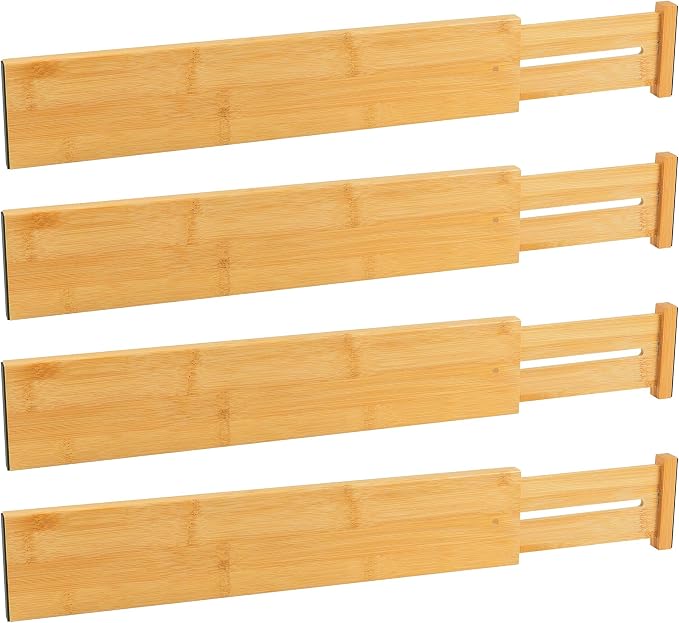Utoplike Kitchen Drawer Divider, Expandable Bamboo Drawers Organizer 3.2" H | Large Adjustable Spring-Loaded Separators for Spatulas, Utensils, Bedroom & Home Storage, 4pcs, Fit 18"-20.6" Inner Drawer by Utoplike