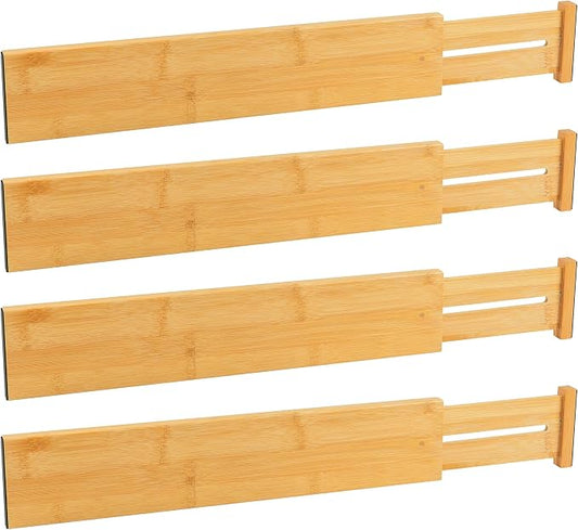 Utoplike Kitchen Drawer Divider, Expandable Bamboo Drawers Organizer 3.2" H | Large Adjustable Spring-Loaded Separators for Spatulas, Utensils, Bedroom & Home Storage, 4pcs, Fit 18"-20.6" Inner Drawer by Utoplike