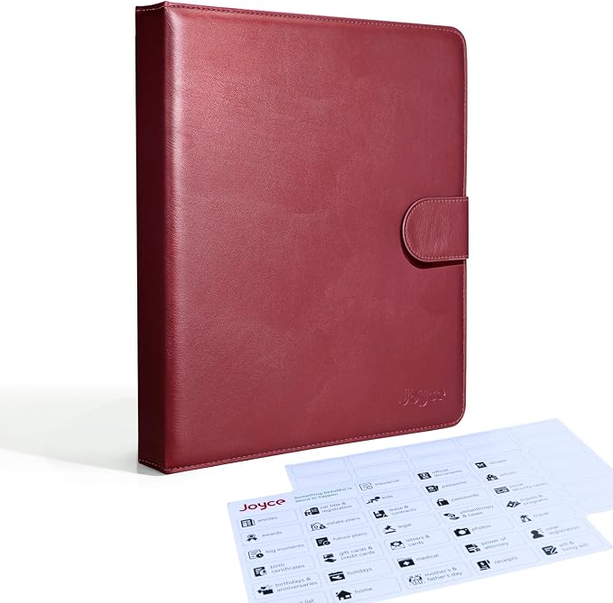 JOYCE Important Document Organizer 14 Expanding Pockets,Rose Red | Waterproof leather binder with 13 Card Slots for Passports, Birth Certificates, Tax Files and Wills by FeaturedProducts