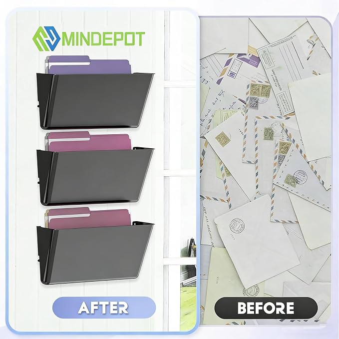 MINDEPOT 3 Pockets Acrylic Wall File Organizer, Wall File Holder Black - Image 3