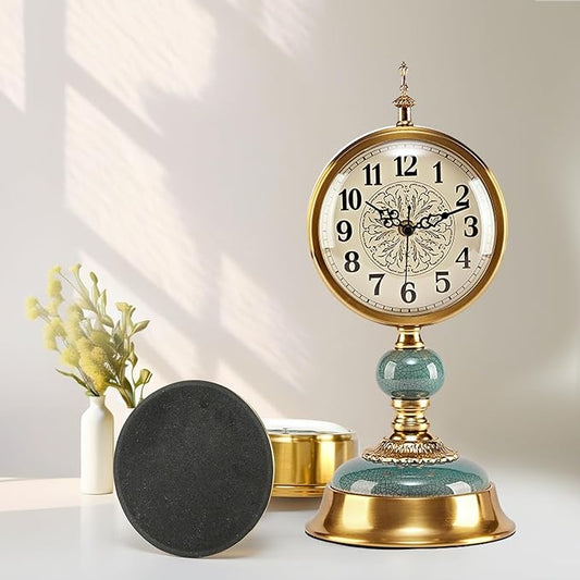 Victorian Vintage 6-Inch Mantel Clock, Antique Anniversary Clock with Ceramic and Metal Body, Retro Mini Grandfather Clock, Silent Desk Clock for Living Room Décor.
