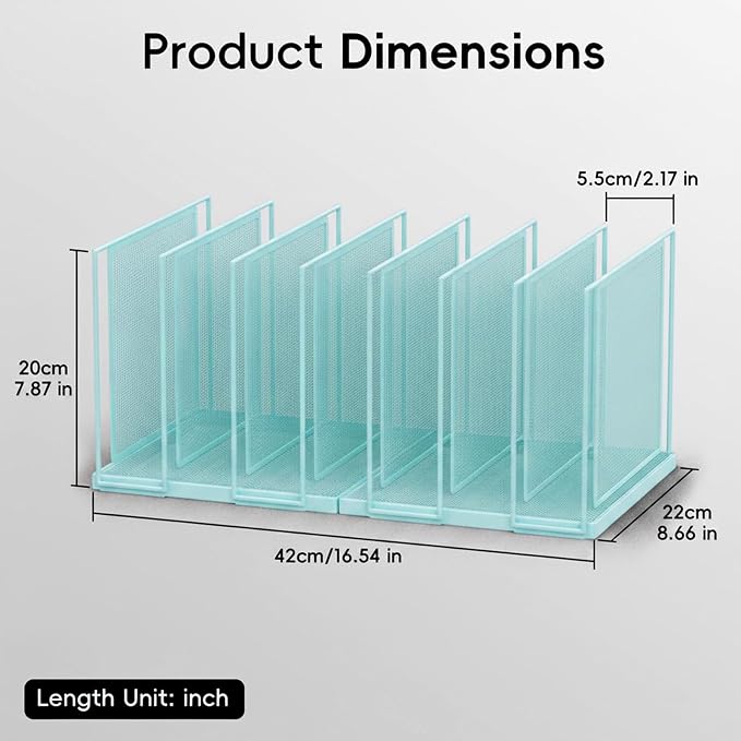 File Organizer for Desk, 7-Section Vertical File Sorter, Paper Holder Organizer Standing Metal File Folder for Office Home Classroom, Blue - Image 3