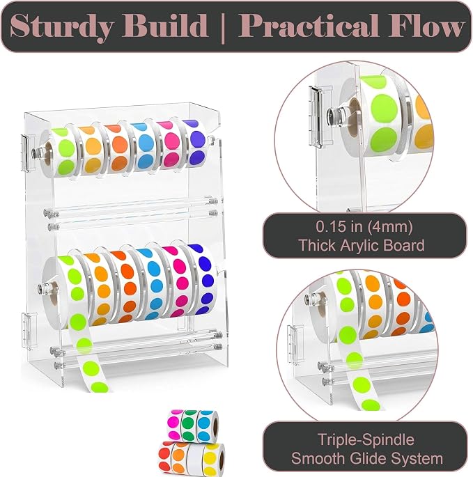 Acrylic Sticker Dispenser, Label Dispenser, Sticker Roll Holder | Double-Layer Design, 12 Roll Capacity, Adjustable Dividers, Easy Visibility, Ideal for Office, School, Craft Rooms & Home - Image 5