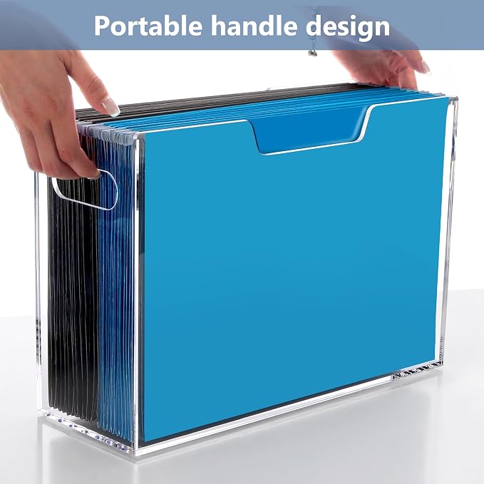 DINGHUO Acrylic Hanging File Organizer Box, Legal Size Clear File Storage Box with Handles, Portable Filing Holder for Desk, Home Office, School -1 Pack - Image 4
