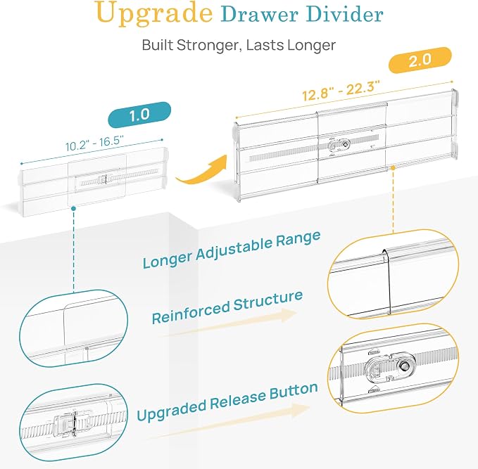 Vtopmart 6" Tall Upgrade Drawer Dividers, 12.8"-22.3" Expandable, 10 Pack | Deep Drawer Organizer, Big Drawer Separator, Clear plastic Adjustable Storage Divider for Dresser, Baby Supplies, Kitchenware - Image 8