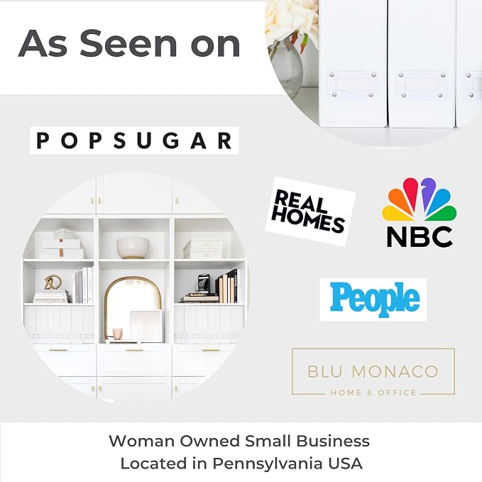BLU MONACO Set of 6 Foldable White Magazine File Holders | Vertical Desk File Organizer Boxes With Leather Label Holders | Stylish Cardboard Magazine Storage for Shelves, Workspace and Home Office - Image 9