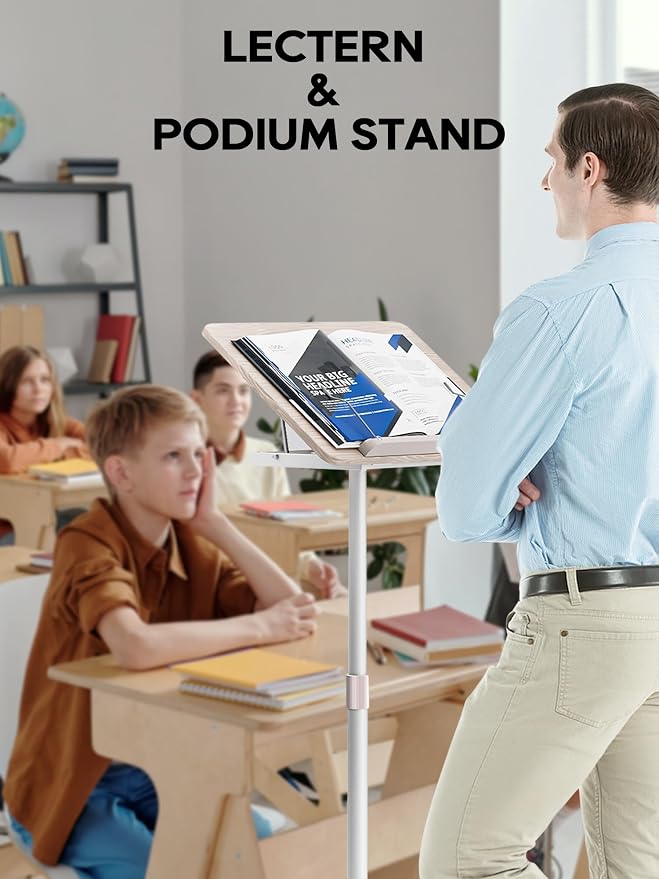 Lectern Podium Stand - Dual-Use Floor and Desktop Book Holder Stand, Height Adjustable Podium Lectern for Church, Weddings,Speech,Classroom,Speech-White - Image 4