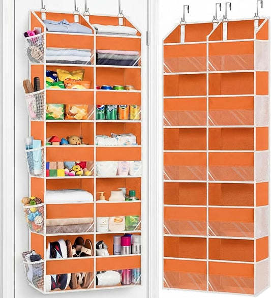 Over The Door Organizer 5 Tiers, Extra Large Behind Door Storage of 10 Compartments, 80 lbs Weight Capacity Hanging Storage Organizer with Clear Window Kids Toys,Shoes,Diapers,Room Storage,Orange by Ofiray-home