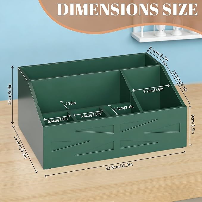 Wood Mail Organizer Countertop,Farmhouse Desk and Kitchen Countertop Storage, Letter Sorter, Desk Mail and Bill Organizer, Desktop File and Paper Holder (Green) - Image 4