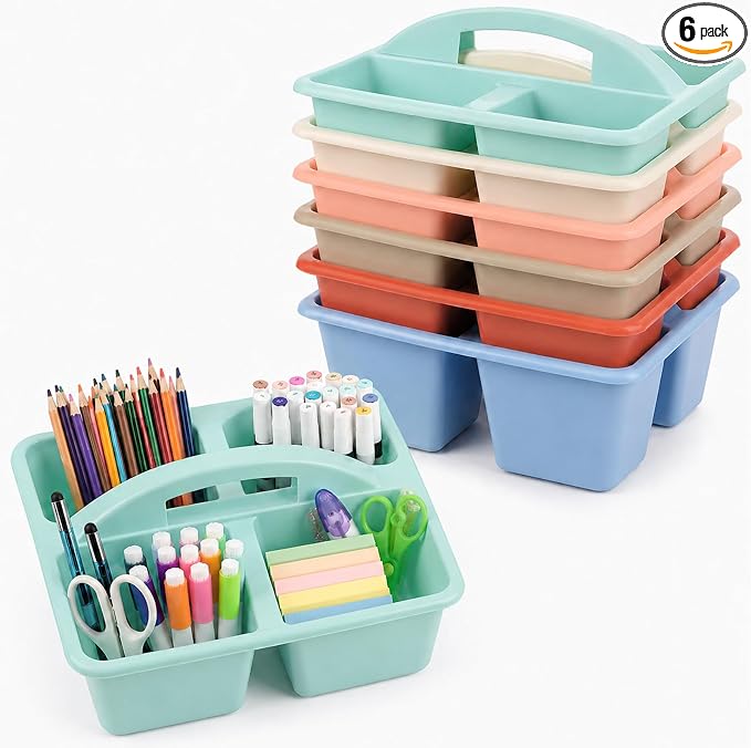gisgfim 6 Pack Plastic Classroom Caddy with 4-Compartments Plastic Storage Caddies with Handle 4 Compartments Table Caddy Organizer Versatile Table Caddies for Classroom Office, Morandi Color by gisgfim