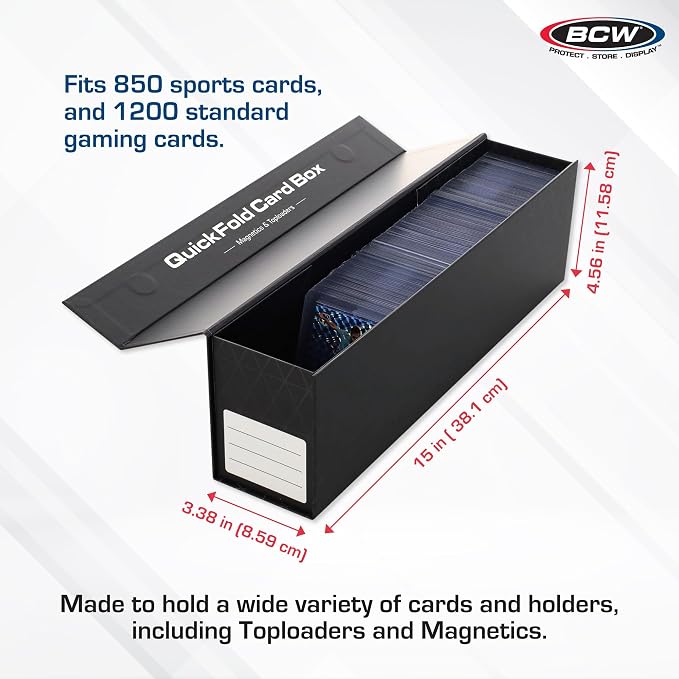 BCW QuickFold® Card Storage Boxes for Magnetics & Toploaders – 3 Pack | Trading Card Holder Box with Magnetic Closure | Easy Fold Assembly for Sports and TCG Cards - Image 3