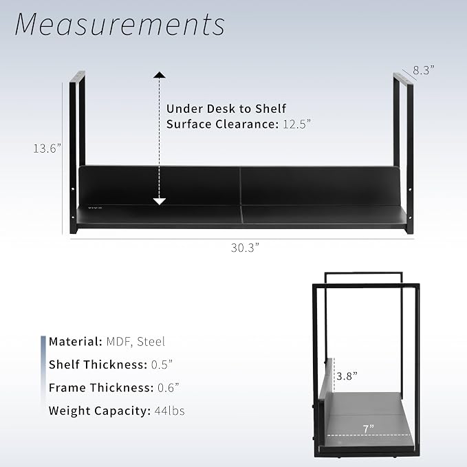 VIVO Under Desk 30 x 7 inch Storage Shelf, Office Accessory Holder for Supplies, Gaming Devices, and More, Workstation Organizer, Black, DESK-SHELF30-UB - Image 3