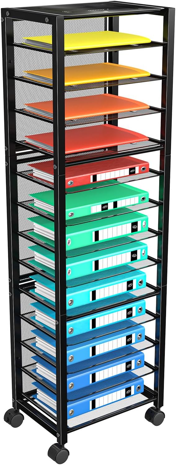 Simple Trending 14 Tier Rolling File Cart, Desk File Organizer, Paper Letter Storage Rolling Clutter Cart for Office, Home, School, Black by SimpleTrending