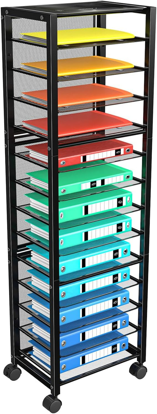 Simple Trending 14 Tier Rolling File Cart, Desk File Organizer, Paper Letter Storage Rolling Clutter Cart for Office, Home, School, Black by SimpleTrending