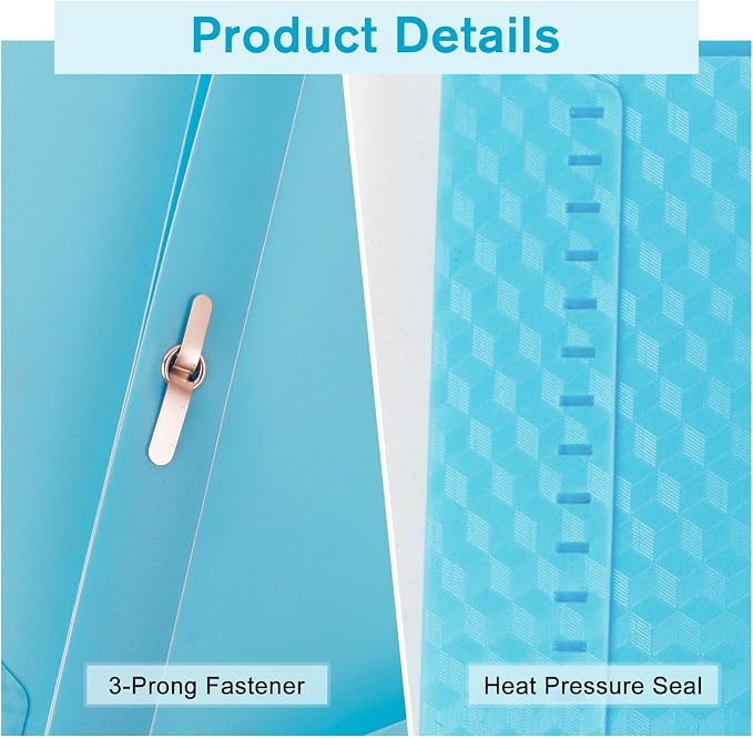 6-Pack Plastic andPockets and Prongs,2-Pocket and3 Fasteners, Pastel Folders Holds 8-1/2" x 11" Paper for School/Office/Home, Blue - Image 3