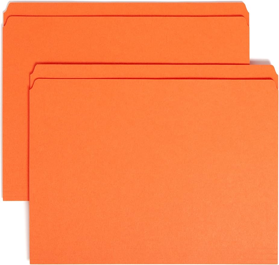 Smead File Folder, Reinforced Straight-Cut Tab, Letter Size, Orange, 100 per Box (12510) by SMEAD
