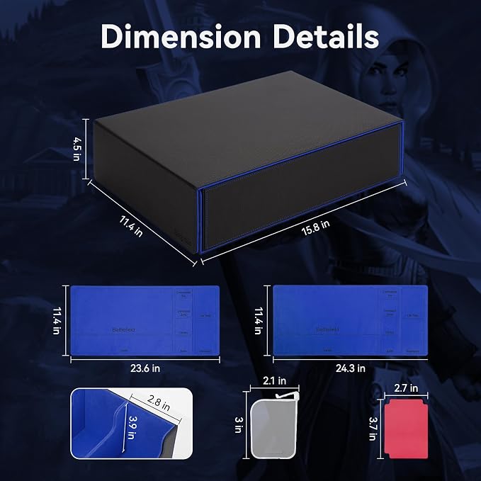 5 Row Trading Card Storage Box, 3800+Bulk Card Organizer Box with 20 Dividers & 5 Supporters, Graded Card Deck Box for YuGiOh, MTG, TCG with Double Lid Black/Blue - Image 5