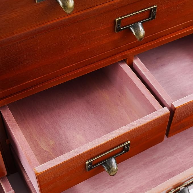 4-Pack Wooden Storage Box with 3 Drawers, Vintage Desktop Organizer Apothecary Cabinet Stackable Drawers with Label Holders for Herb Storage, Tea Collection, Stationery - Image 7