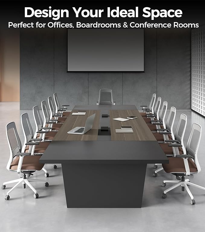 11.5FT Conference Table, Large Rectangular Seminar Meeting Table, Modern Conference Room Table with Cable Management & 2" Thickened DeskTop for Office Meeting (Oak + Gray, 137"L * 59"W * 30"H)