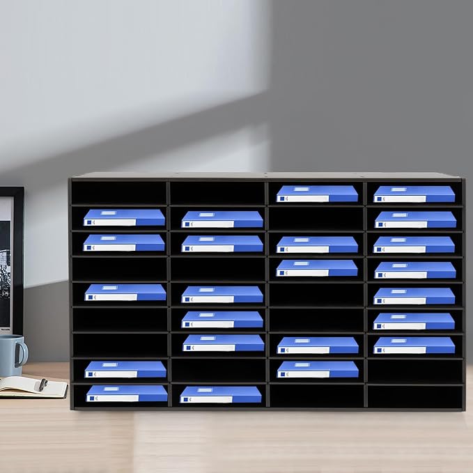 Literature Organizer, Desktop File Sorter Mail Center, Paper Storage Cabinet with 36 Slots Compartments for Home School Office (36 Slots Black) - Image 2