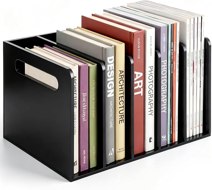 Didaey 1 Pack Acrylic Magazine File Holder, 5 Vertical Compartments Desk Sorter Organizer Magazines Documents Books Accessories Black Folder Rack Binder for Office Home(B5, 5 Sections, Black) by Didaey