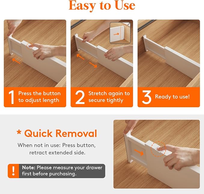 Lifewit 5" Tall Upgrade Drawer Dividers, Adjustable Deep Drawer Organizer | 13.5"-22" Expandable White Drawer Separator for Clothes, Dresser/Kitchen/Closet/Bedroom/Office Organization & Storage, 5 Pack - Image 3
