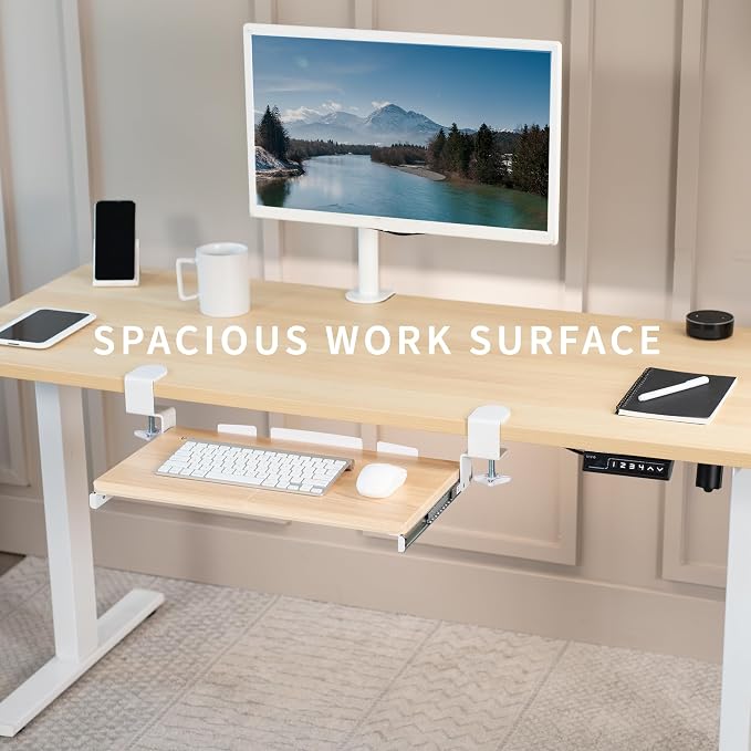 VIVO Small Clamp-on Computer Keyboard and Mouse Under Desk Slider Tray, 20 x 11 inch Pull Out Platform Drawer, Light Wood, MOUNT-KB05ES-A | Keyboard Tray for Typing, Slide Out Platform, Extra Sturdy C-Clamp Mount System, Computer Drawer, White Frame - Image 7