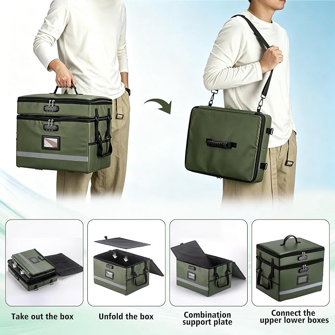 EXLIFBAG 2 Layer File Box with Lock, Portable Document Organizer Box with Handle, Fireproof File Box for Home Office, Legal File Organizer Storage - Image 4