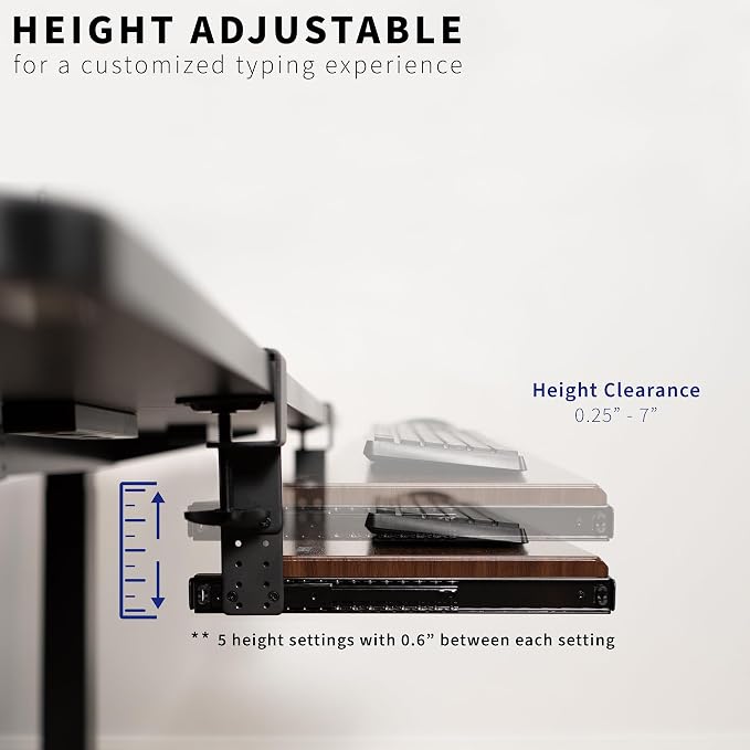 VIVO Large Height Adjustable Under Desk Keyboard Tray, C-clamp Mount System, 27 (33 Including Clamps) x 11 inch Slide-Out Platform Computer Drawer for Typing, Dark Walnut, MOUNT-KB05HD - Image 8