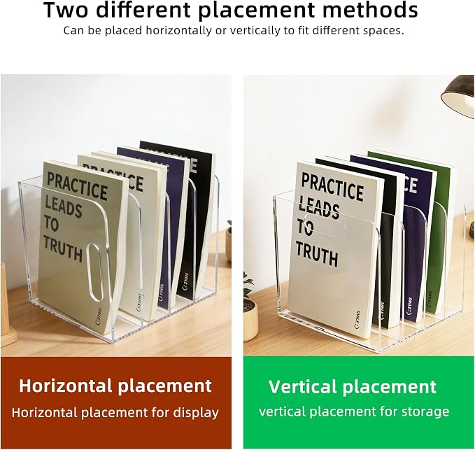 5mm Acrylic Magazine File Holder, 4 Compartment Desk Organizer | 4 spacious vertical compartments hold magazines, files, books & more. 5mm thick clear acrylic, non-slip base. No assembly. - Image 8