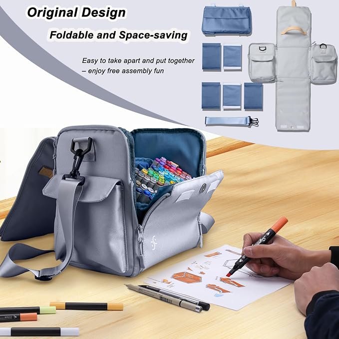 Togood Storage Tote Bag for Marker Pens Brush Pen Coloring Pencils Books Art and Crafts Supplies Tools Cosmetics, at Least 150 Pens (Grey) - Image 6