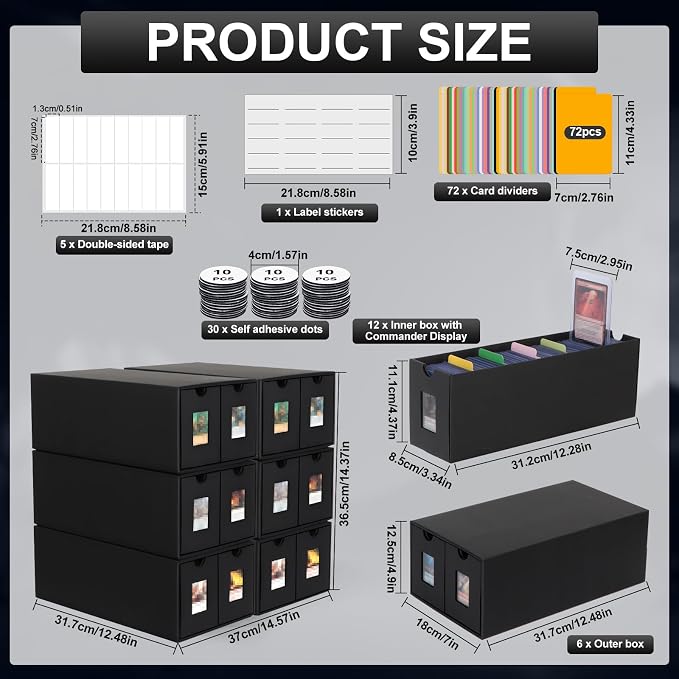 Card Storage Box, 11000+ Trading Card Storage 2000+ Toploader Card Storage Box for Commander Display,with 72 Dividers, Labels & Tapes,Fit for TCG, PTCG, MTG - Image 3