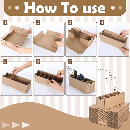 Teenyyou 30 Sets Cardboard Parts Bins Boxes Kraft Cardboard Storage Bins with Dividers for Parts Shelves Stem Project Online Store Inventory Organized(Brown,12 x 4 x 4 Inches) - Image 3