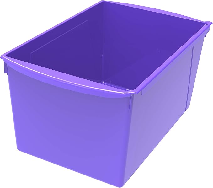 Storex Extra-Large Book Bin, Interlocking Plastic Organizer for Home, Office and Classroom, Purple, 6-Pack (71136U06C) - Image 2