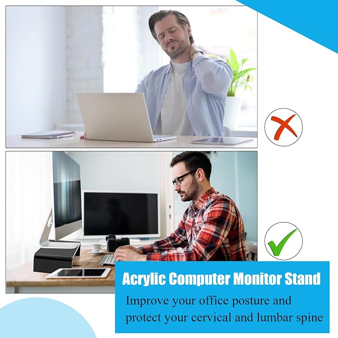 Jetec 2 Pcs Acrylic Monitor Stand Desktop Video Acrylic Monitor Riser Desk Shelf Computer Stand for Laptop TV Computer Screen Desk Organizer Teacher's Day Supplies (Black, 12 x 8 x 3 Inch) - Image 5