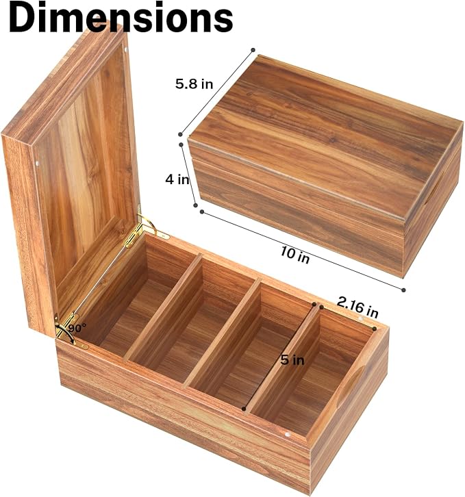 Neando 3x5 Index Card Organizer Box with Lid – Acacia Wood Note Card Holder with 200 Cards & 20 Dividers, Holds 600 Cards, 4 Compartments, Magnetic Closure – Desktop Storage for Study, Office, Recipes - Image 5