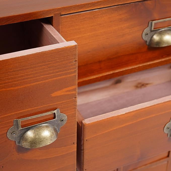 Vintage 14-Drawer Wooden Desk Organizer - Stackable Craft Storage Drawers - Rustic Desk Storage Box with Drawers - Multilevel Apothecary Cabinet - Ideal Home Office Organizers and Accessories - Brown - Image 9
