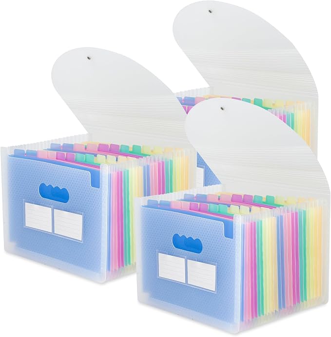 Accordion File Organizer, 3 Pack 24 Pockets Expanding File Folders, Portable Monthly Bill Receipt Documents Organizer with Colorful A-Z Tabs, Letter/A4 Size - Blue by MAIMIS