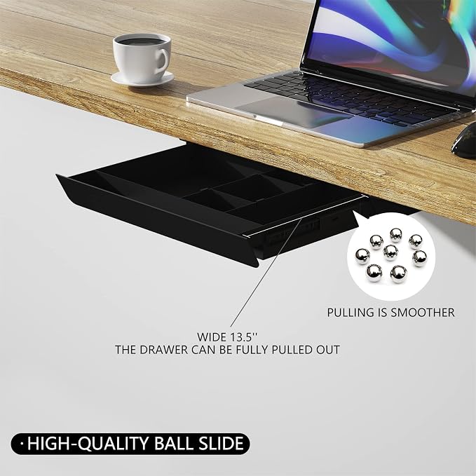 Under Desk Mounted Sliding Pull-out Drawer with Pencil Tray and Slide Storage Tray, 17'' long & 13.5'' deep Large Storage Organizer for Sit Stand Workstation - Image 5
