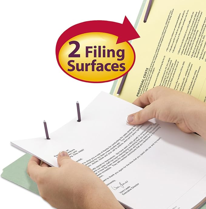 Smead Pressboard Fastener File Folder with SafeSHIELD Fasteners, 2 Fasteners, 1/3-Cut Tab, 3" Expansion, Letter Size, Gray/Green, 25 per Box (14944) - Image 8