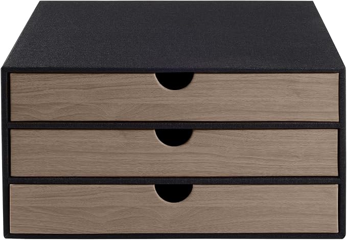 PU Leather Desk Organizer with 3 Drawers,Executive Office Supplies Desktop Filing A4 File Cabinet/Holder for Jewelry/Bill/Paper/Documents/Makeup Home Decor Stationery Storage Box,Black - Image 5